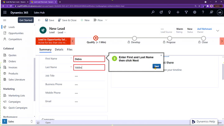 Walkthrough – Create a Lead in Dynamics